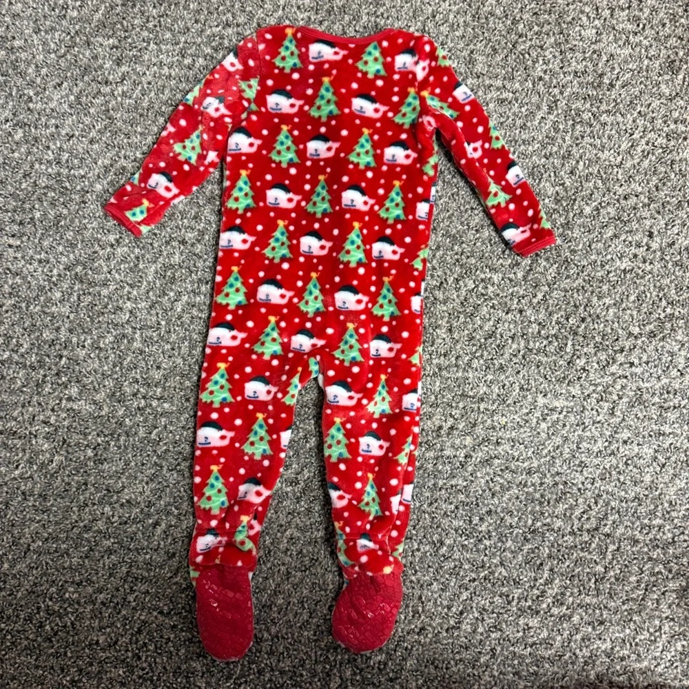 Vineyard Vines Red Christmas Tree & Snowman Kids Footed Pajamas